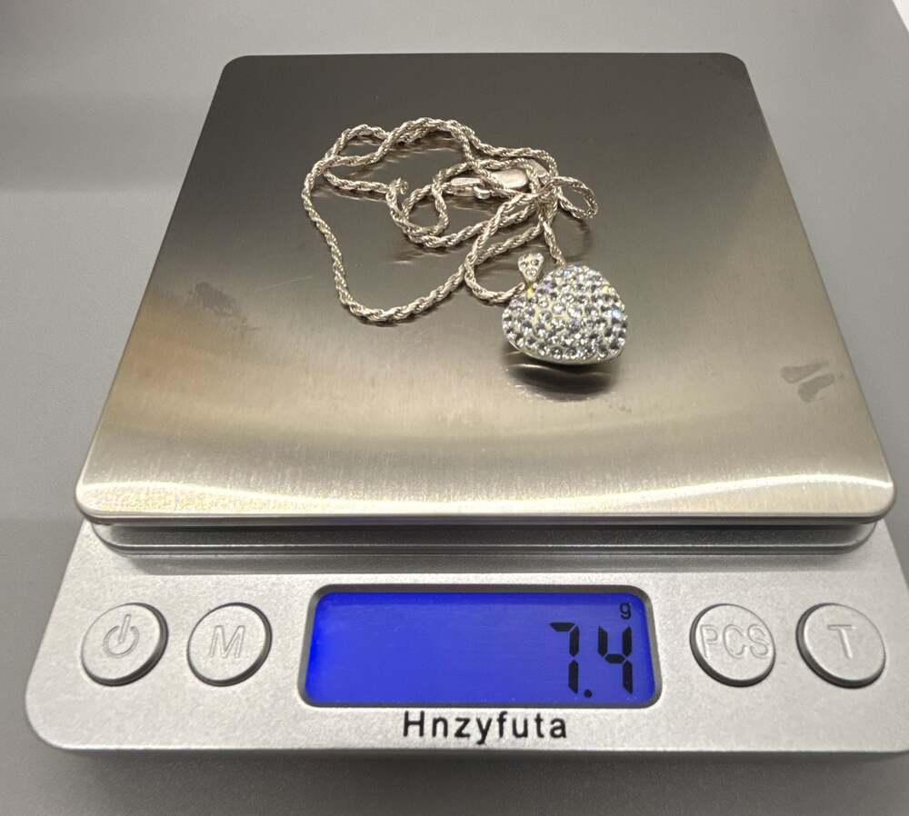 Karizia Italy 925 Silver Rope Chain & Pave Heart Pendant Set 7.4g 16” Necklace - Picture 7 of 16